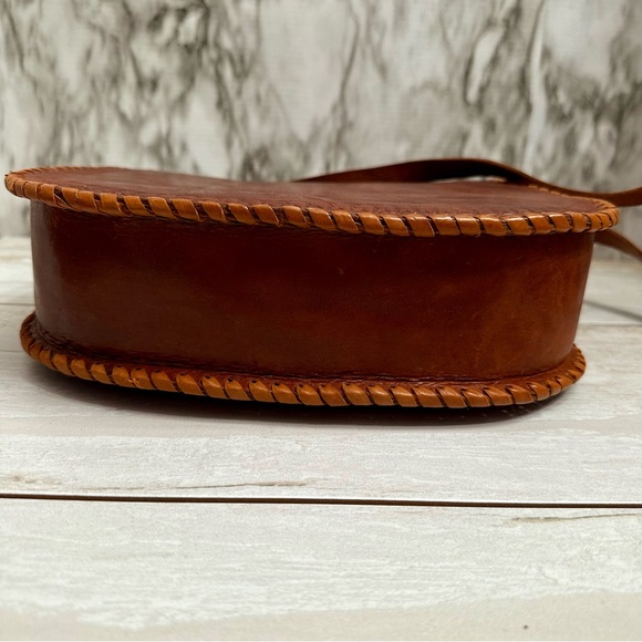Hand Tooled Brown Leather Saddle Bag Crossbody Retro Boho Craftcore Cottagecore - Picture 6 of 15